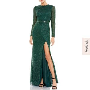 LATTICE BEADED LONG SLEEVE EVENING GOWN Style #5056